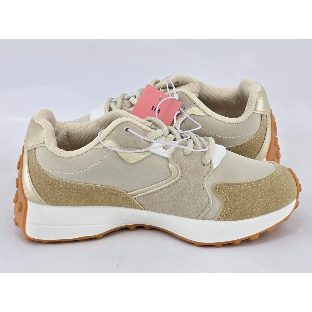 BCBG Girls Riley Sneakers Kids Size 1M Off White Faux Shearling - New